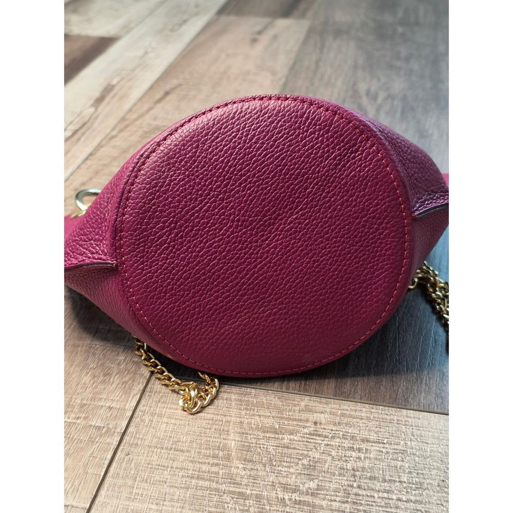 Divina Firenze Italy Magenta Pebbled Leather Bucket Bag Gold Chain Crossbody - Picture 5 of 9